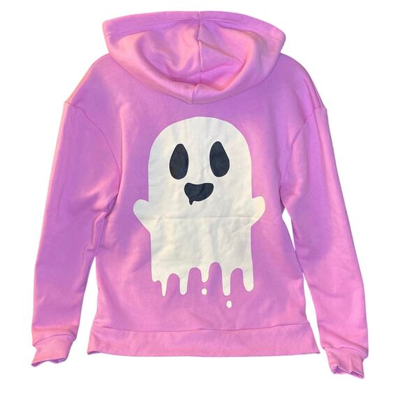 Women's Pink Zippered Hoodie Size XS with Dripping Ghost NWT If It Were Me BOO - Picture 1 of 7